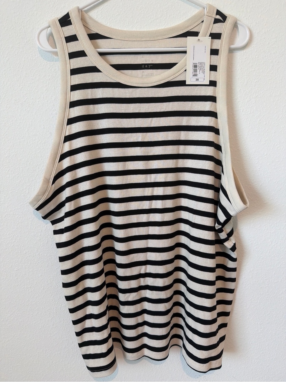 a new day Black and Cream Striped Ribbed Tank